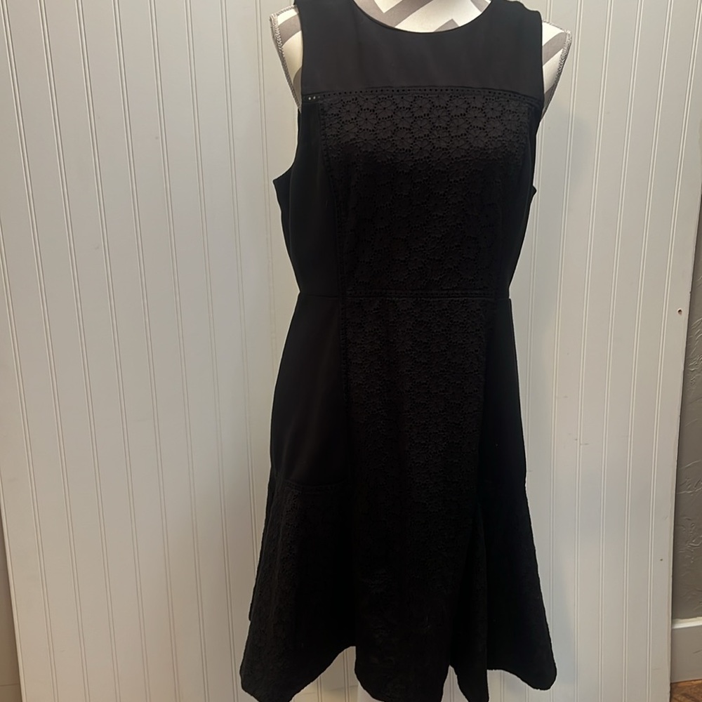 J. Crew Black Sleeveless Lace-Panel Midi Dress